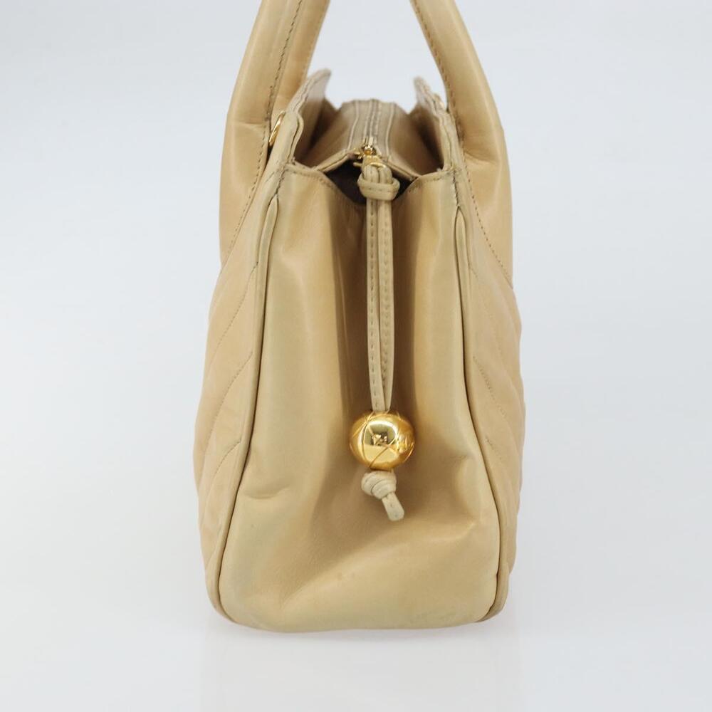 CHANEL V Stitch Hand Bag Leather Beige Gold CC Auth BA9348 - Picture 3 of 16